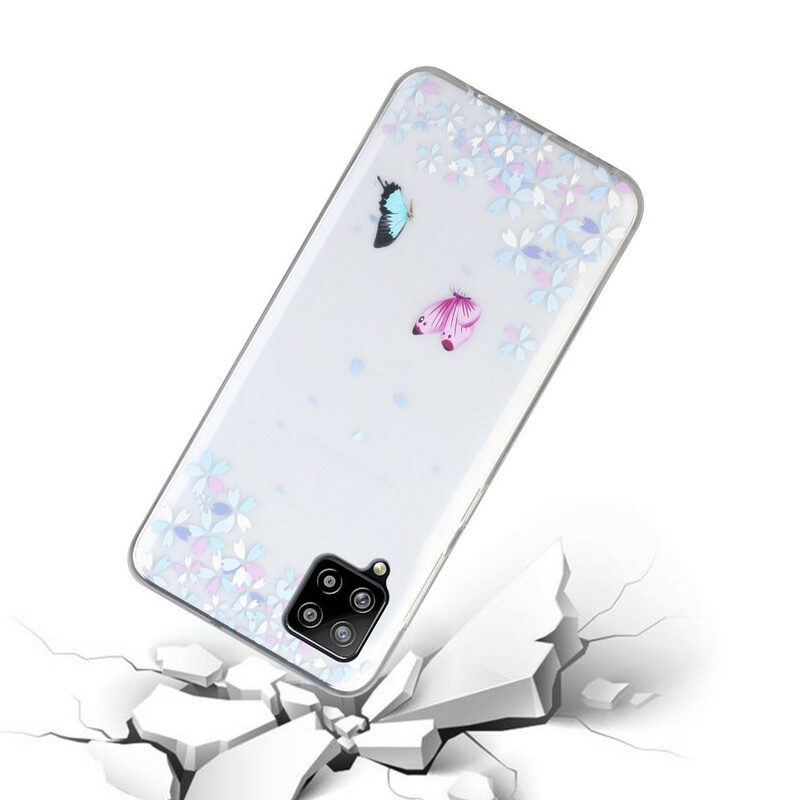 Skal För Samsung Galaxy A12 / M12 Transparenta Fjärilar Och Blommor