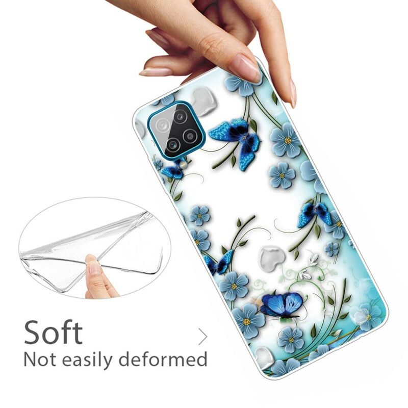 Skal För Samsung Galaxy A12 / M12 Transparenta Retrofjärilar Och Blommor