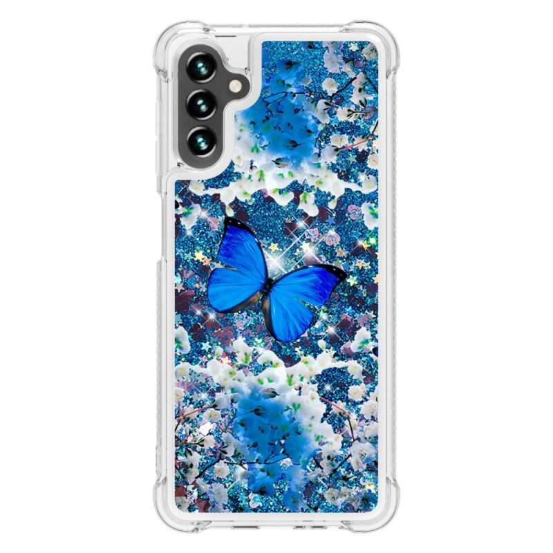 Skal För Samsung Galaxy A13 5G Blå Glitterfjärilar