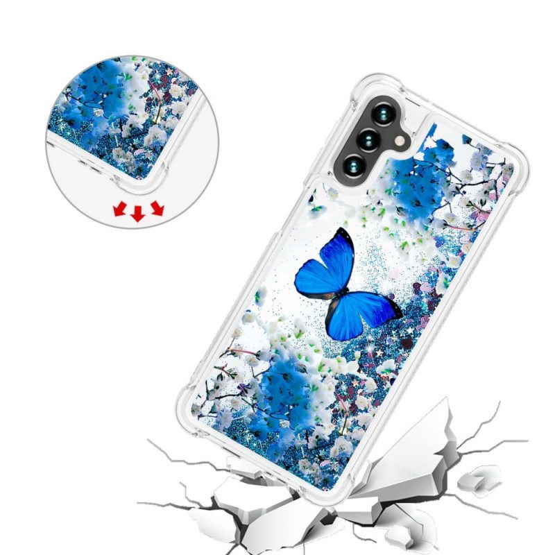 Skal För Samsung Galaxy A13 5G Blå Glitterfjärilar