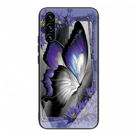 Skal För Samsung Galaxy A13 5G Lila Fjärilshärdat Glas