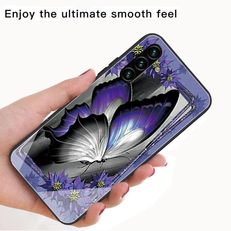 Skal För Samsung Galaxy A13 5G Lila Fjärilshärdat Glas