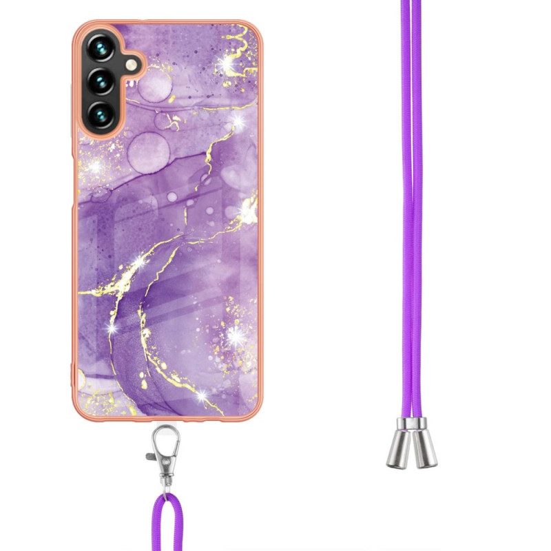 Skal För Samsung Galaxy A13 5G Med Snodd Till Cord Marble Design