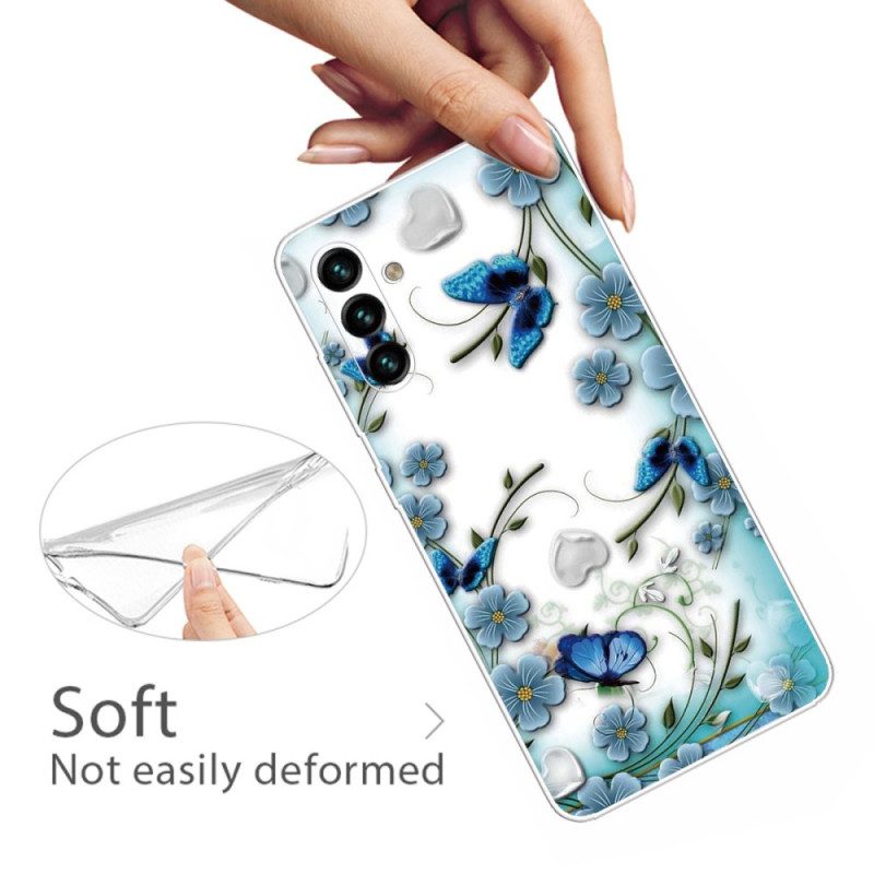 Skal För Samsung Galaxy A13 5G Retro Fjärilar Och Blommor