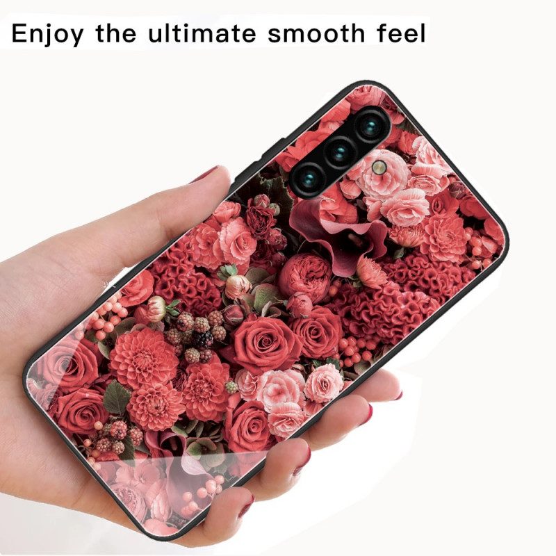 Skal För Samsung Galaxy A13 5G Rosa Blommor I Härdat Glas