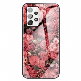 Skal För Samsung Galaxy A13 Rosa Blommor I Härdat Glas