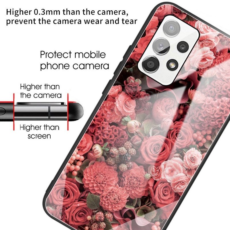 Skal För Samsung Galaxy A13 Rosa Blommor I Härdat Glas