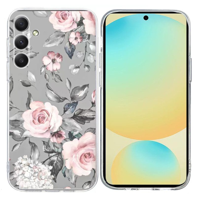 Skal För Samsung Galaxy A17 4g / 5g Grått Blommönster