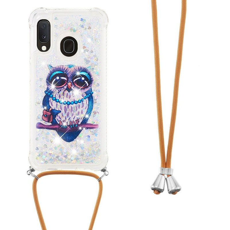 Skal För Samsung Galaxy A20e Med Snodd Fröken Owl Glitter Dragsko