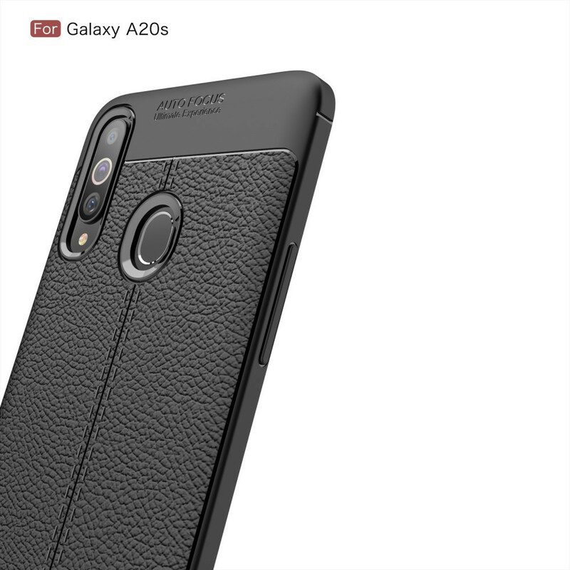 Skal För Samsung Galaxy A20s Double Line Litchi Lädereffekt