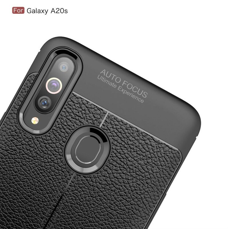 Skal För Samsung Galaxy A20s Double Line Litchi Lädereffekt