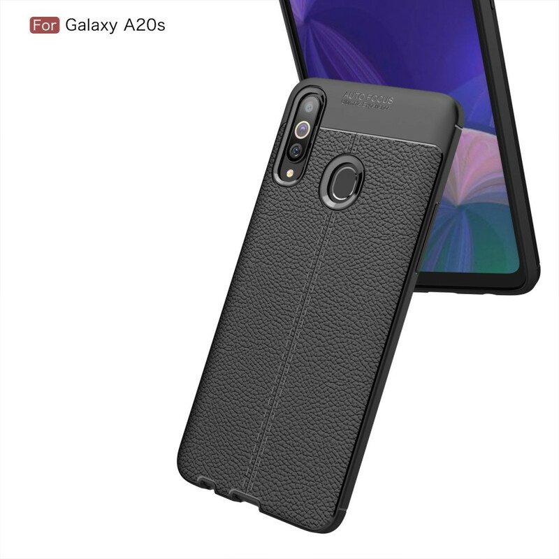 Skal För Samsung Galaxy A20s Double Line Litchi Lädereffekt