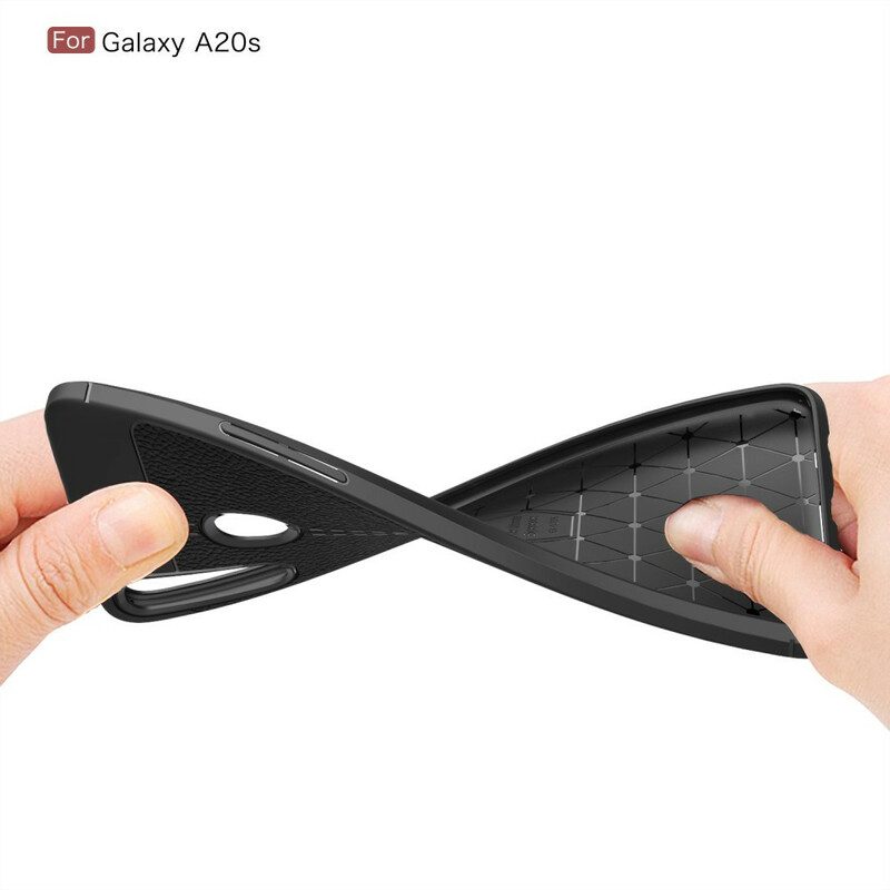 Skal För Samsung Galaxy A20s Double Line Litchi Lädereffekt