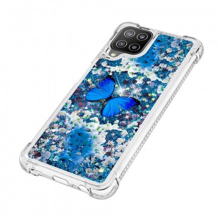 Skal För Samsung Galaxy A22 4G Blå Glitterfjärilar