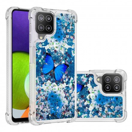 Skal För Samsung Galaxy A22 4G Blå Glitterfjärilar