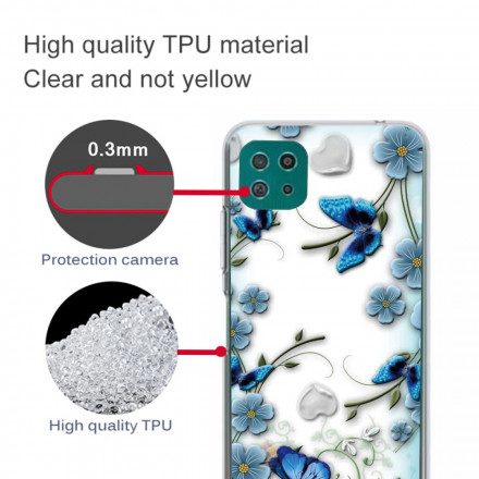 Skal För Samsung Galaxy A22 5G Transparenta Retrofjärilar Och Blommor