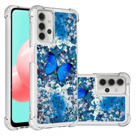 Skal För Samsung Galaxy A32 5G Blå Glitterfjärilar