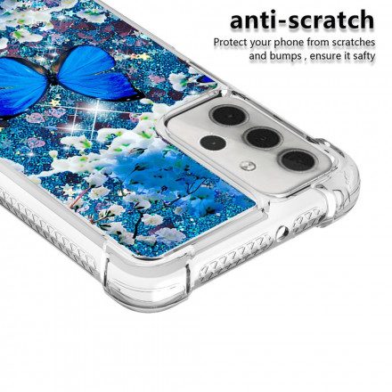 Skal För Samsung Galaxy A32 5G Blå Glitterfjärilar