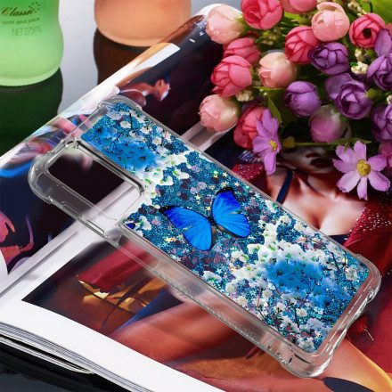 Skal För Samsung Galaxy A32 5G Blå Glitterfjärilar