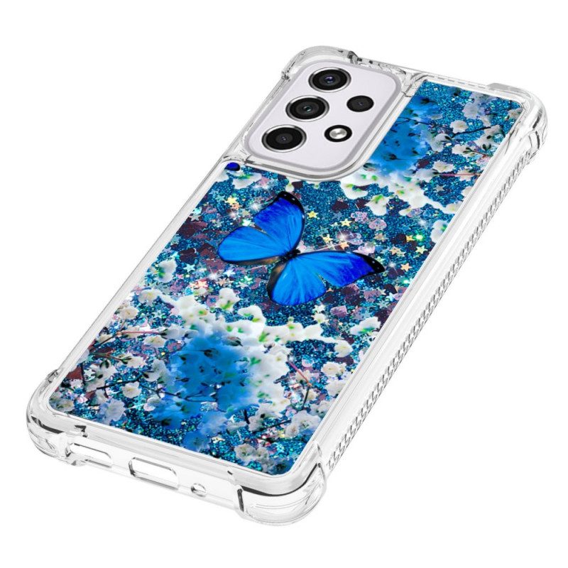 Skal För Samsung Galaxy A33 5G Blå Glitterfjärilar