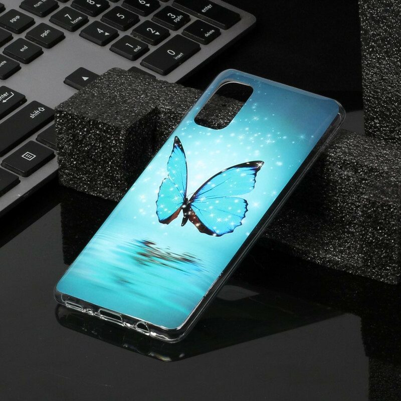 Skal För Samsung Galaxy A41 Fluorescerande Blå Fjäril
