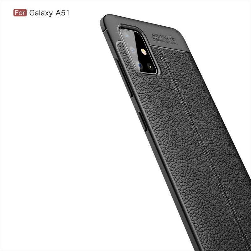 Skal För Samsung Galaxy A51 Double Line Litchi Lädereffekt