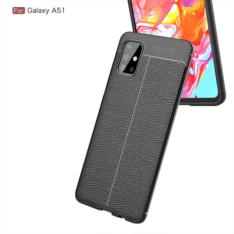 Skal För Samsung Galaxy A51 Double Line Litchi Lädereffekt