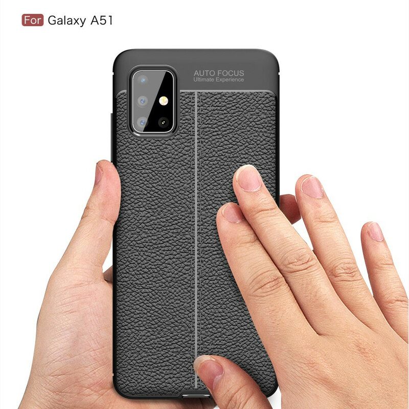 Skal För Samsung Galaxy A51 Double Line Litchi Lädereffekt