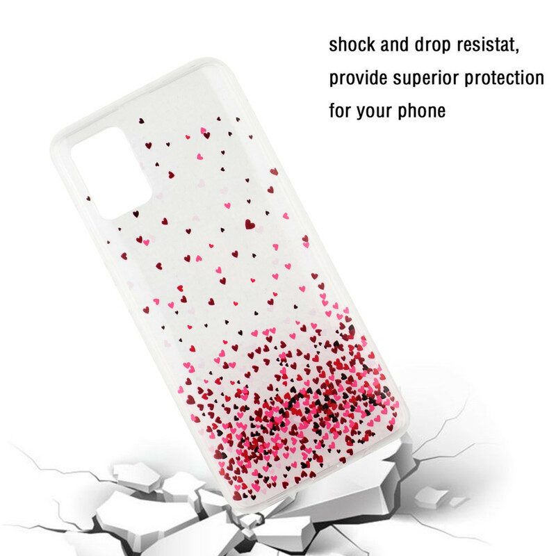 Skal För Samsung Galaxy A51 Transparenta Flera Röda Hjärtan