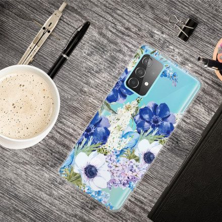 Skal För Samsung Galaxy A52 4G / A52 5G / A52s 5G Akvarell Blå Blommor Sömlös