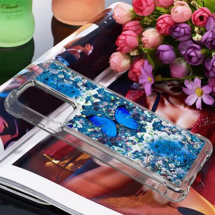 Skal För Samsung Galaxy A52 4G / A52 5G / A52s 5G Blå Glitterfjärilar