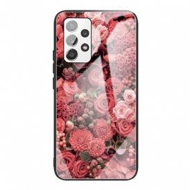 Skal För Samsung Galaxy A53 5G Rosa Blommor I Härdat Glas