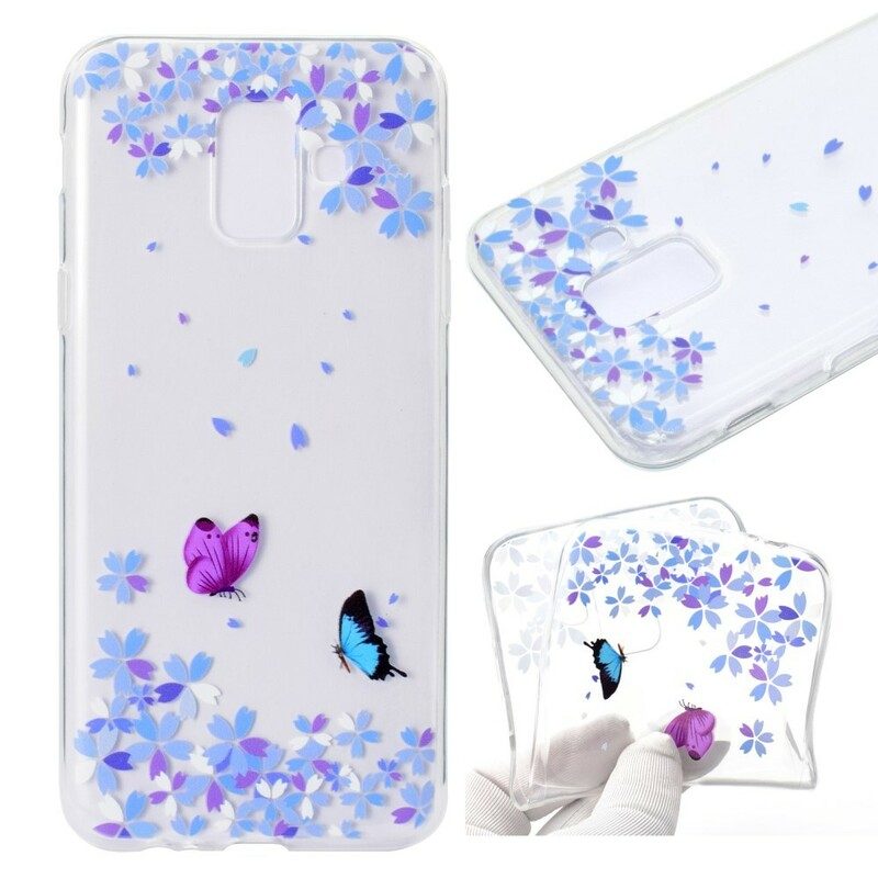 Skal För Samsung Galaxy A6 Transparenta Fjärilar Och Blommor