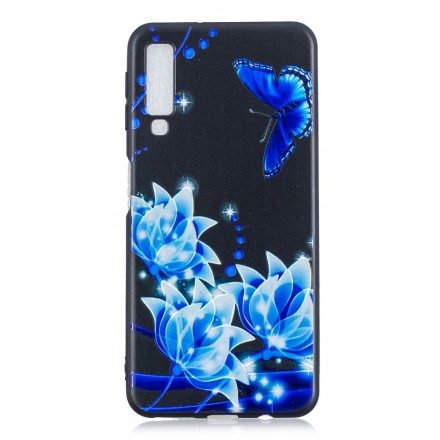 Skal För Samsung Galaxy A7 Fjäril Och Blå Blommor