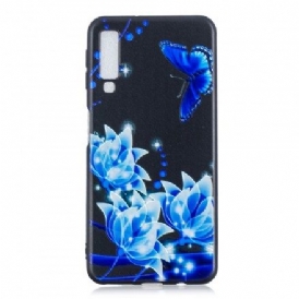 Skal För Samsung Galaxy A7 Fjäril Och Blå Blommor