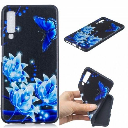 Skal För Samsung Galaxy A7 Fjäril Och Blå Blommor