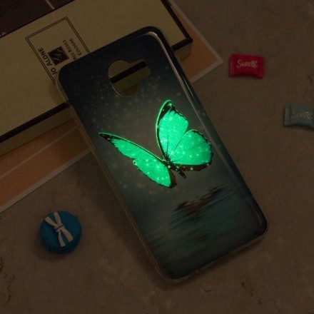 Skal För Samsung Galaxy J6 Fluorescerande Blå Fjäril