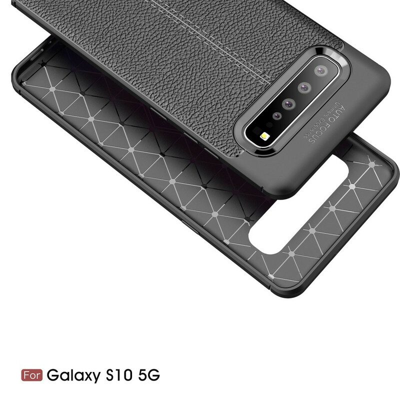 Skal För Samsung Galaxy S10 5G Double Line Litchi Lädereffekt