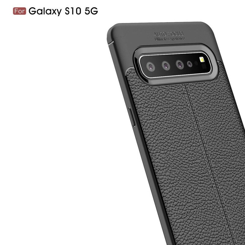 Skal För Samsung Galaxy S10 5G Double Line Litchi Lädereffekt