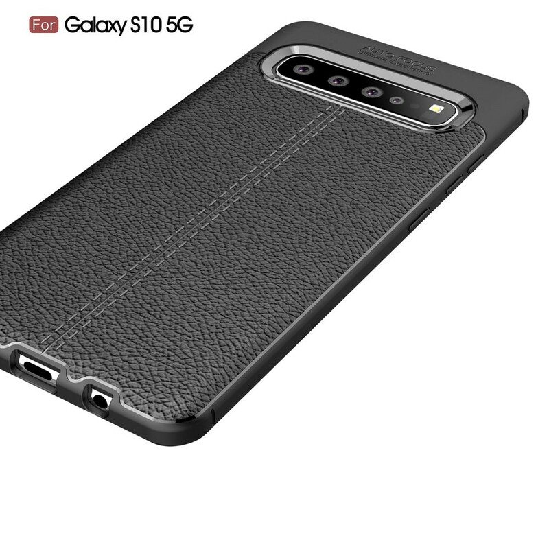 Skal För Samsung Galaxy S10 5G Double Line Litchi Lädereffekt