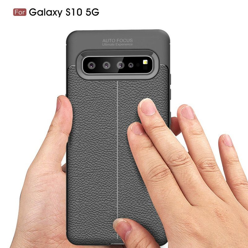 Skal För Samsung Galaxy S10 5G Double Line Litchi Lädereffekt