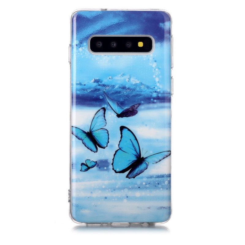 Skal För Samsung Galaxy S10 Fluorescerande Blå Fjäril