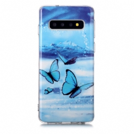 Skal För Samsung Galaxy S10 Fluorescerande Blå Fjäril