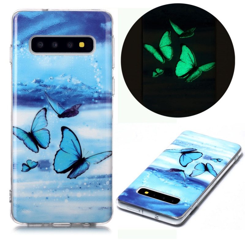 Skal För Samsung Galaxy S10 Fluorescerande Blå Fjäril