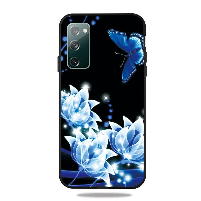 Skal För Samsung Galaxy S20 FE Fjäril Och Blå Blommor