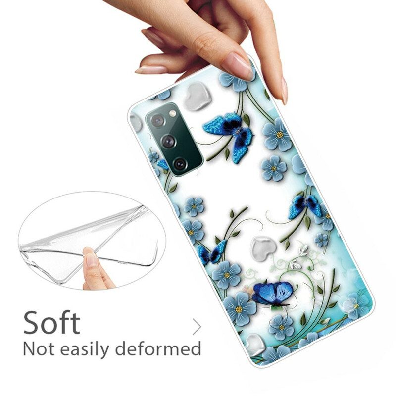 Skal För Samsung Galaxy S20 FE Transparenta Retrofjärilar Och Blommor