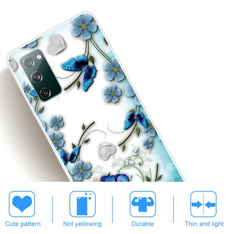 Skal För Samsung Galaxy S20 FE Transparenta Retrofjärilar Och Blommor