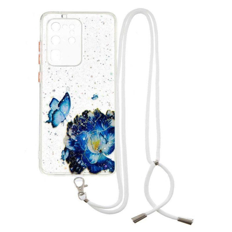 Skal För Samsung Galaxy S20 Ultra Blommig Fjäril Med Snöre