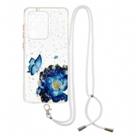 Skal För Samsung Galaxy S20 Ultra Blommig Fjäril Med Snöre