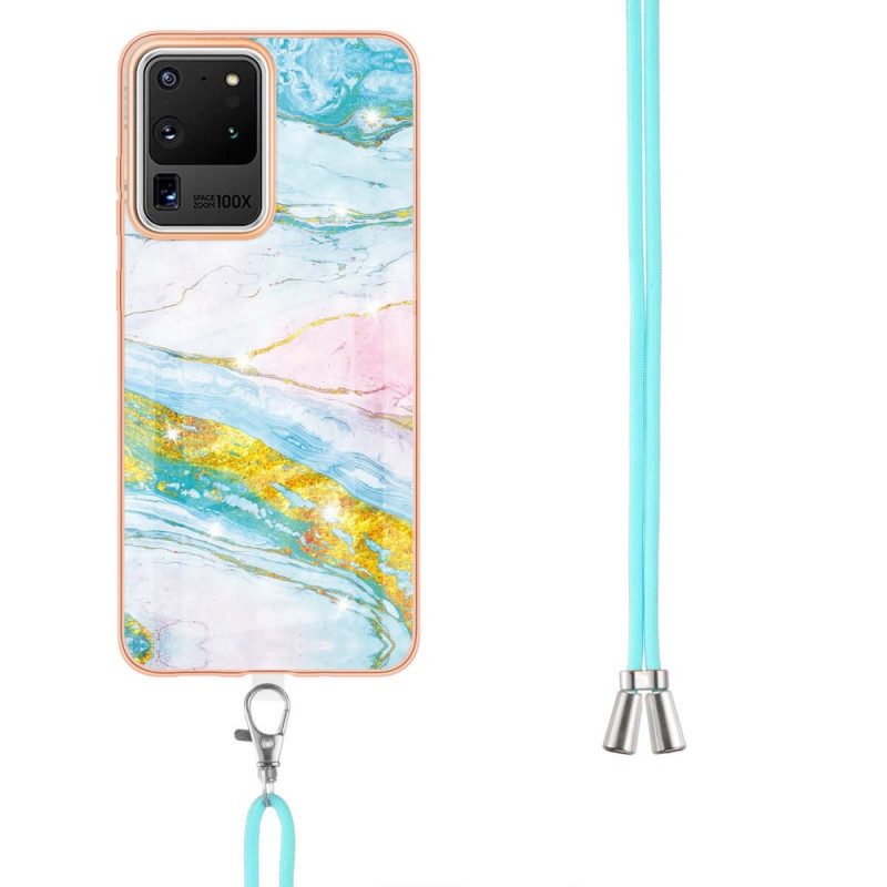 Skal För Samsung Galaxy S20 Ultra Med Snodd Till Cord Marble Design